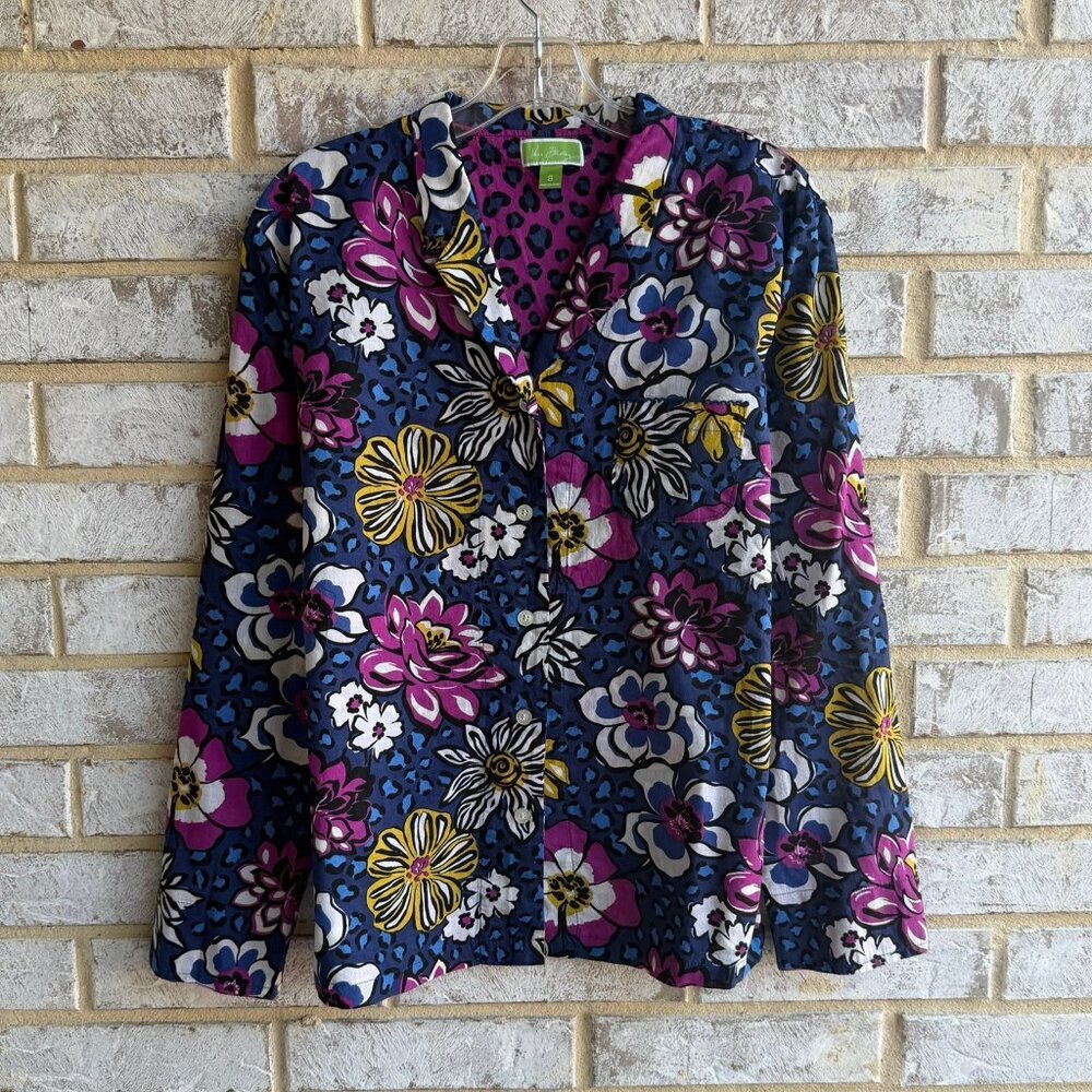 Vera Bradley Long Sleeve Button Front Floral Cotton Sleep Shirt Women's Size S.